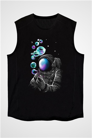 Astronot Siyah Unisex Kolsuz Tişört