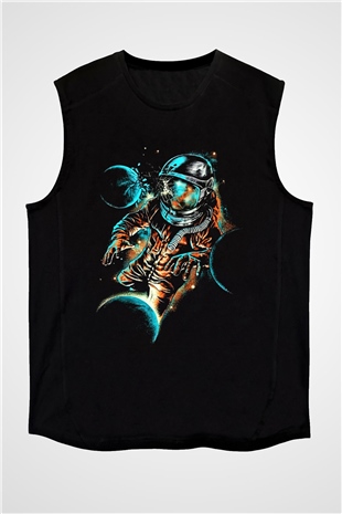 Astronot Siyah Unisex Kolsuz Tişört