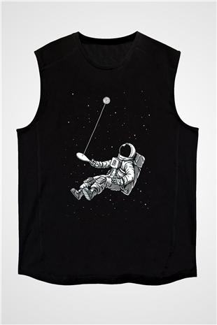 Astronot Siyah Unisex Kolsuz Tişört