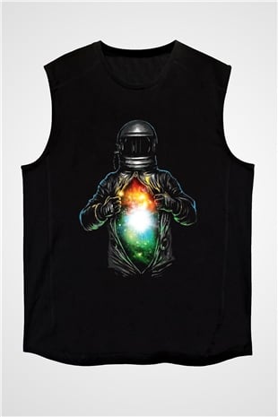 Astronot Siyah Unisex Kolsuz Tişört