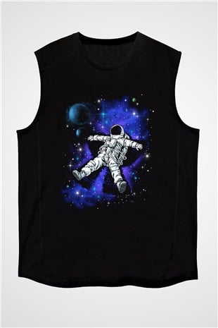 Astronot Siyah Unisex Kolsuz Tişört