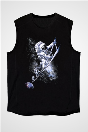 Astronot Siyah Unisex Kolsuz Tişört