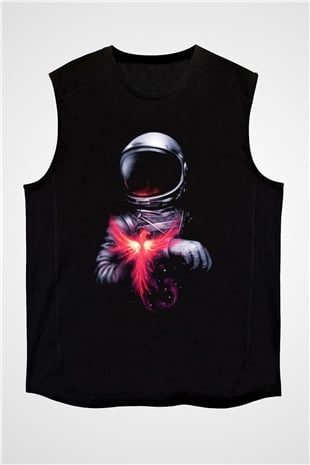 Astronot Siyah Unisex Kolsuz Tişört
