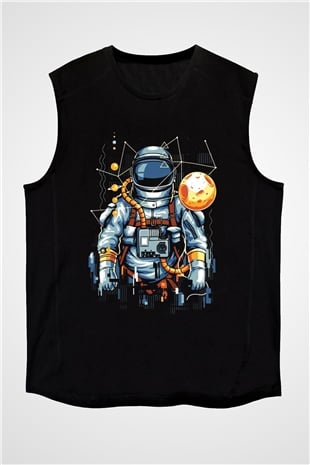 Astronot Siyah Unisex Kolsuz Tişört