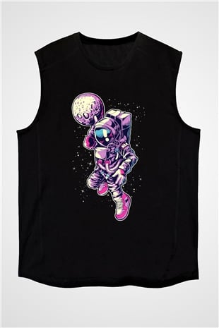 Astronot Siyah Unisex Kolsuz Tişört