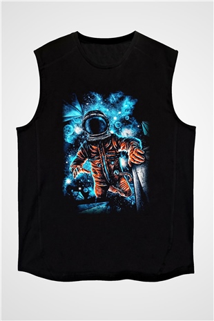 Astronot Siyah Unisex Kolsuz Tişört