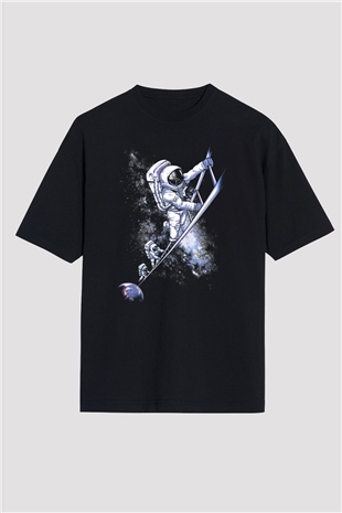 Astronot Siyah Unisex Oversize Tişört T-Shirt