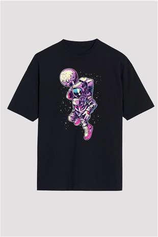 Astronot Siyah Unisex Oversize Tişört T-Shirt
