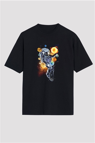 Astronot Siyah Unisex Oversize Tişört T-Shirt