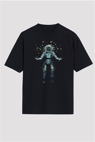Astronot Siyah Unisex Oversize Tişört T-Shirt