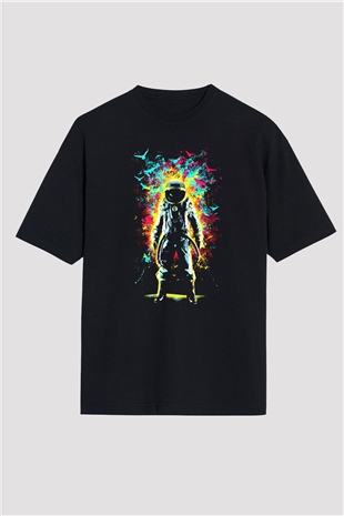 Astronot Siyah Unisex Oversize Tişört T-Shirt