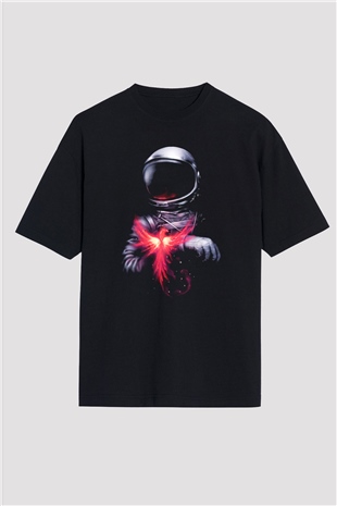 Astronot Siyah Unisex Oversize Tişört T-Shirt