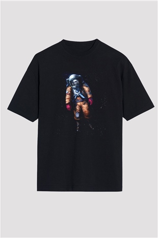 Astronot Siyah Unisex Oversize Tişört T-Shirt