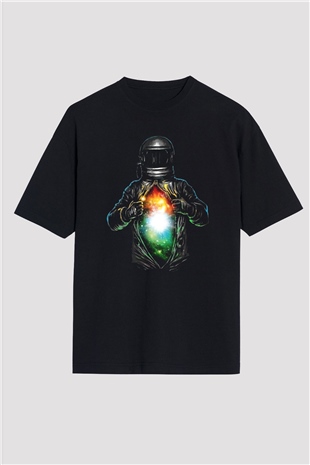 Astronot Siyah Unisex Oversize Tişört T-Shirt