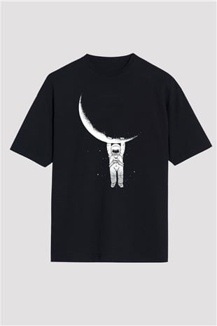 Astronot Siyah Unisex Oversize Tişört T-Shirt