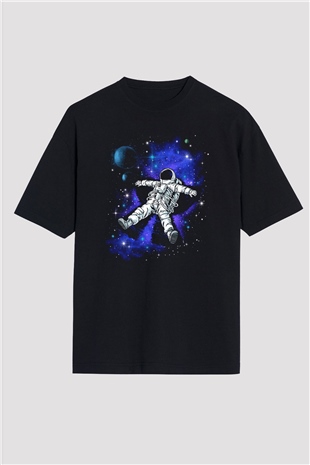 Astronot Siyah Unisex Oversize Tişört T-Shirt