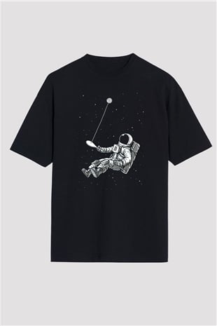 Astronot Siyah Unisex Oversize Tişört T-Shirt