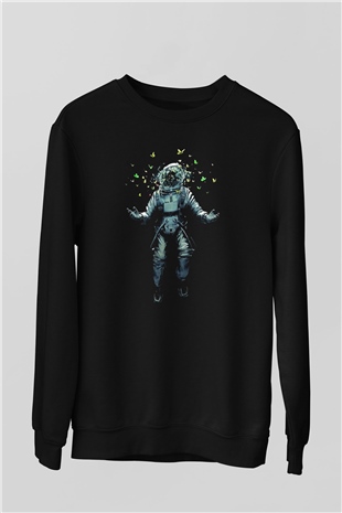 Astronot Siyah Unisex Sweatshirt