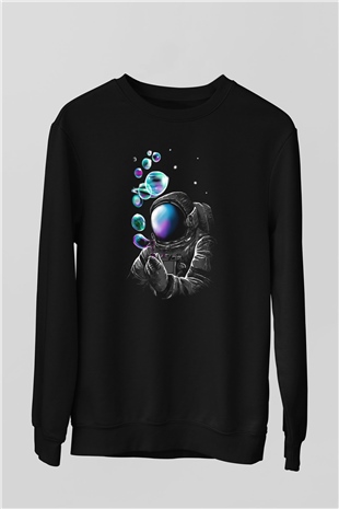 Astronot Siyah Unisex Sweatshirt