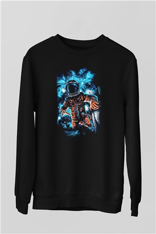 Astronot Siyah Unisex Sweatshirt