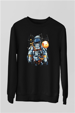 Astronot Siyah Unisex Sweatshirt