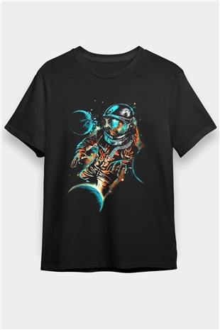 Astronot Siyah Unisex Tişört T-Shirt - TişörtFabrikası