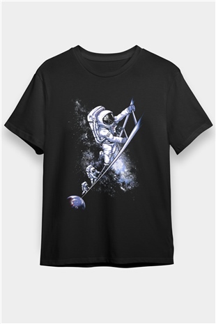 Astronot Siyah Unisex Tişört T-Shirt - TişörtFabrikası