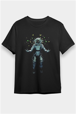 Astronot Siyah Unisex Tişört T-Shirt - TişörtFabrikası