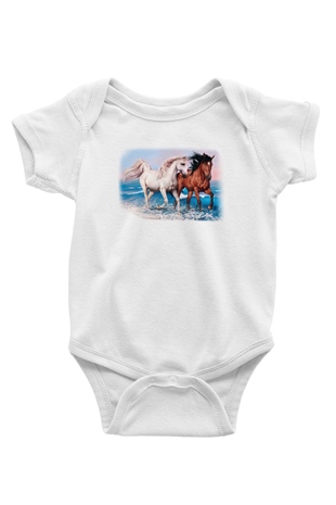 At Baskılı Beyaz Unisex Bebek Body - Zıbın
