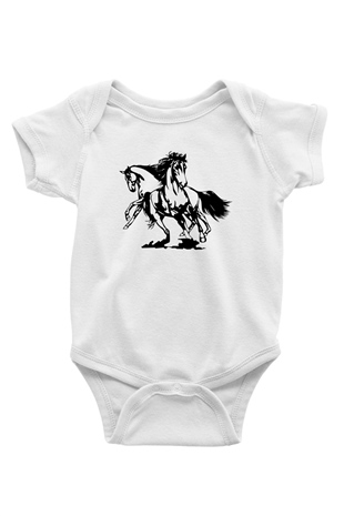 At Baskılı Beyaz Unisex Bebek Body - Zıbın