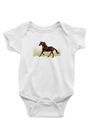 At Baskılı Beyaz Unisex Bebek Body - Zıbın