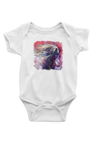 At Baskılı Beyaz Unisex Bebek Body - Zıbın