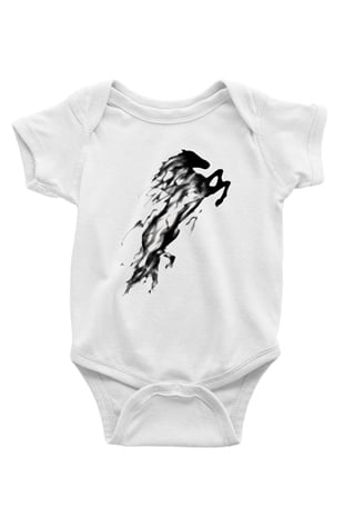 At Baskılı Beyaz Unisex Bebek Body - Zıbın