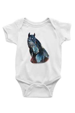 At Baskılı Beyaz Unisex Bebek Body - Zıbın