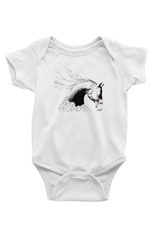At Baskılı Beyaz Unisex Bebek Body - Zıbın