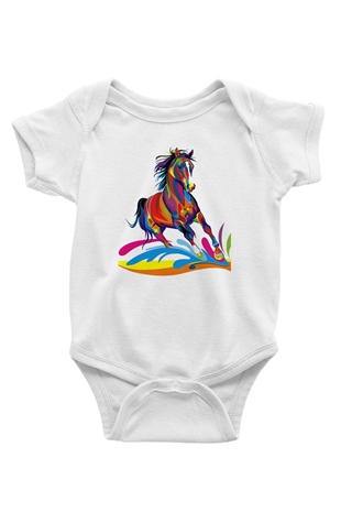 At Baskılı Beyaz Unisex Bebek Body - Zıbın