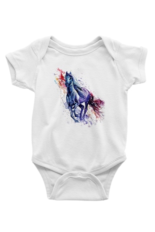 At Baskılı Beyaz Unisex Bebek Body - Zıbın