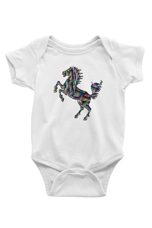 At Baskılı Beyaz Unisex Bebek Body - Zıbın