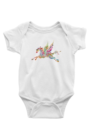 At Baskılı Beyaz Unisex Bebek Body - Zıbın