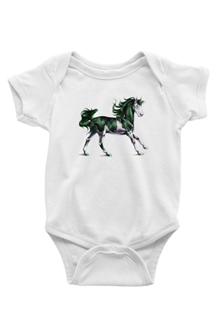 At Baskılı Beyaz Unisex Bebek Body - Zıbın