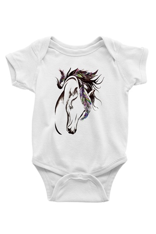 At Baskılı Beyaz Unisex Bebek Body - Zıbın