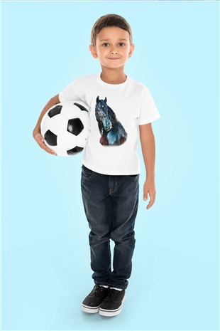 At Baskılı Beyaz Unisex Çocuk Tişört