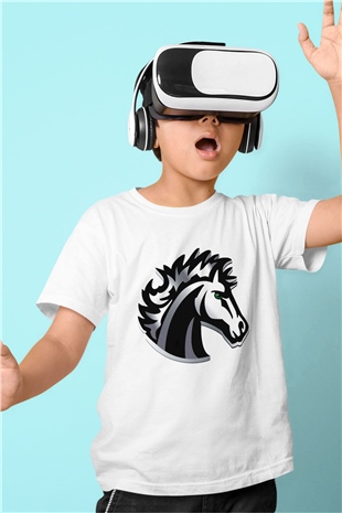 At Baskılı Beyaz Unisex Çocuk Tişört