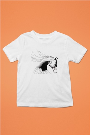 At Baskılı Beyaz Unisex Çocuk Tişört