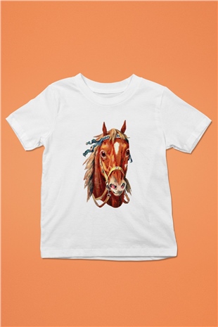 At Baskılı Beyaz Unisex Çocuk Tişört