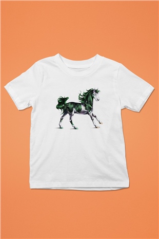 At Baskılı Beyaz Unisex Çocuk Tişört