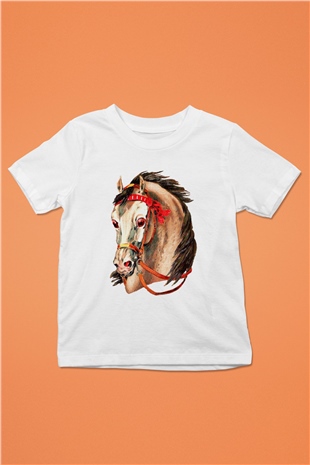 At Baskılı Beyaz Unisex Çocuk Tişört