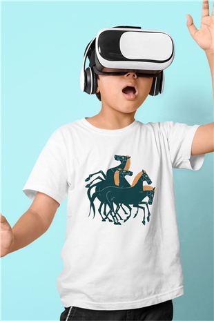 At Baskılı Beyaz Unisex Çocuk Tişört
