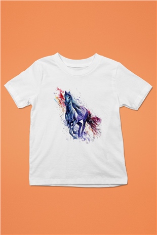At Baskılı Beyaz Unisex Çocuk Tişört