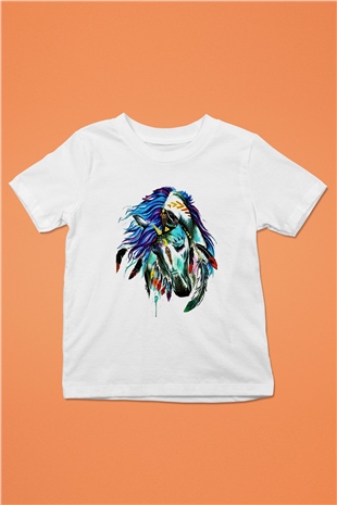 At Baskılı Beyaz Unisex Çocuk Tişört